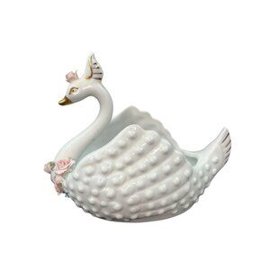 Vintage Lefton's Hobnailed Porcelain Roses Swan Trinket Dish Hand Painted 848